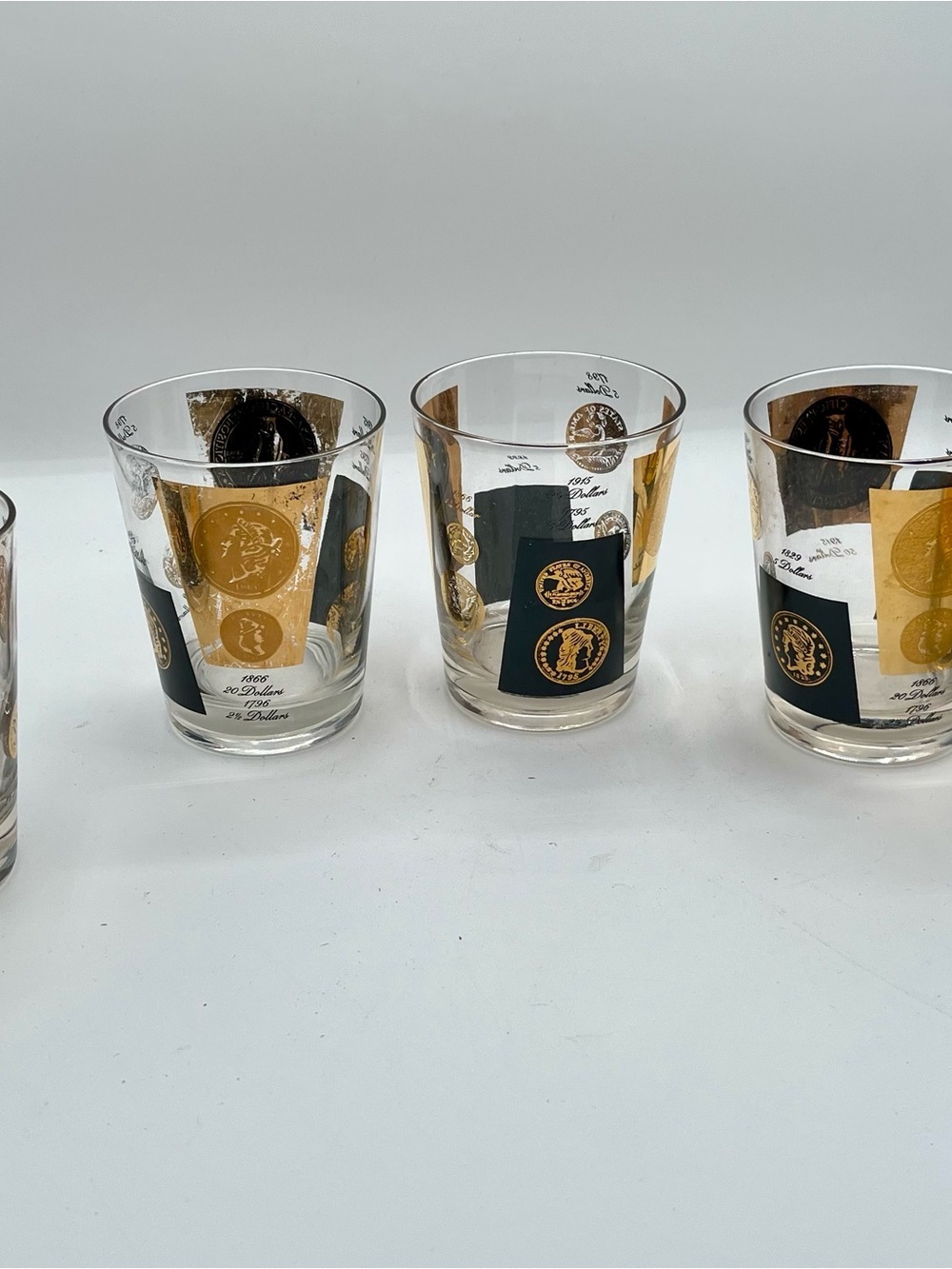 mid century cera us gold coin glasses Set Of 5